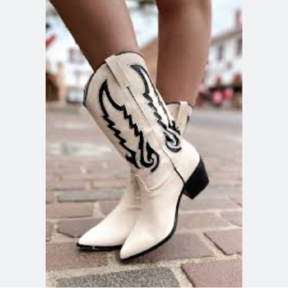 Billini White and Black Heeled Boots